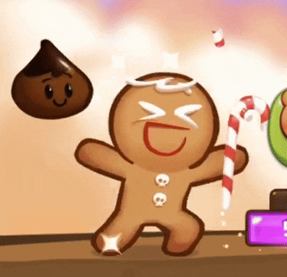 a gingerbread man is holding a candy cane in his hands in a video game .