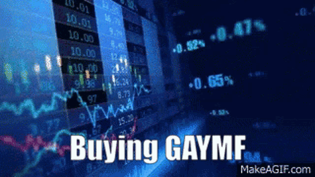 a computer screen displays a graph and the words buying gayme