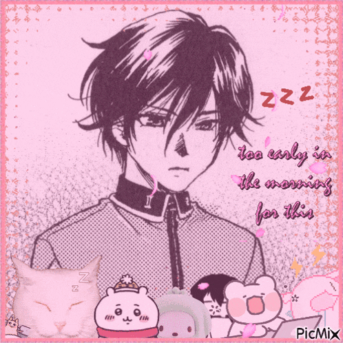a picture of a boy with the words zzz too early in the morning for this on the bottom