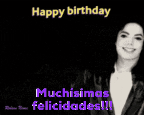 a black and white image of a man with the words happy birthday muchisimas felicidades