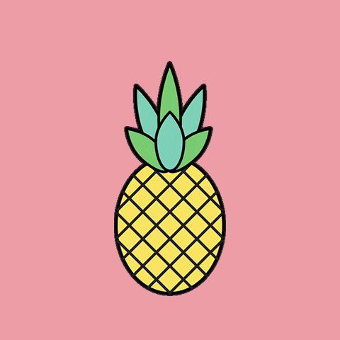 a pineapple on a pink background with a green leaf