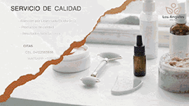 a bottle of los angeles essential oil sits on a counter