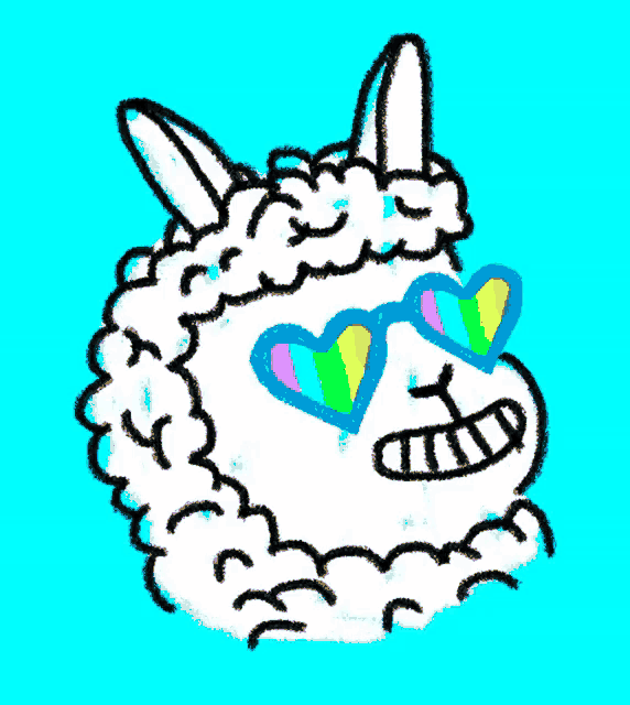 a drawing of a sheep wearing heart shaped glasses