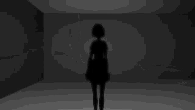 a black and white photo of a person 's shadow on a white surface .