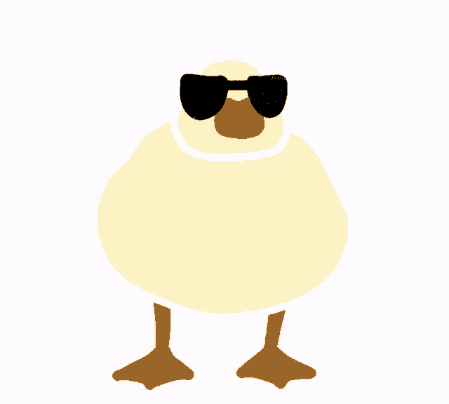 a cartoon duck wearing sunglasses and a bib on its neck