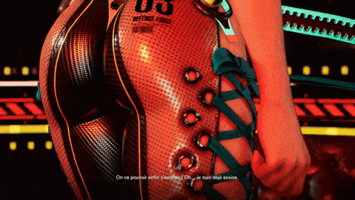a woman 's butt is shown in a video game with the word defence force on it