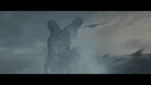 a painting of a lightning storm with a statue of a man in the foreground