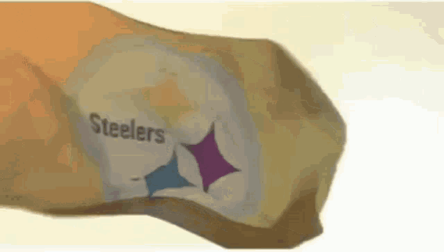 a close up of a rock with the steelers logo on it on a white background .