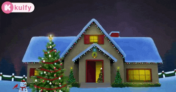 a house with a christmas tree and the words merry christmas