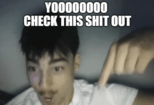 a man is pointing at something with the words check this shit out behind him