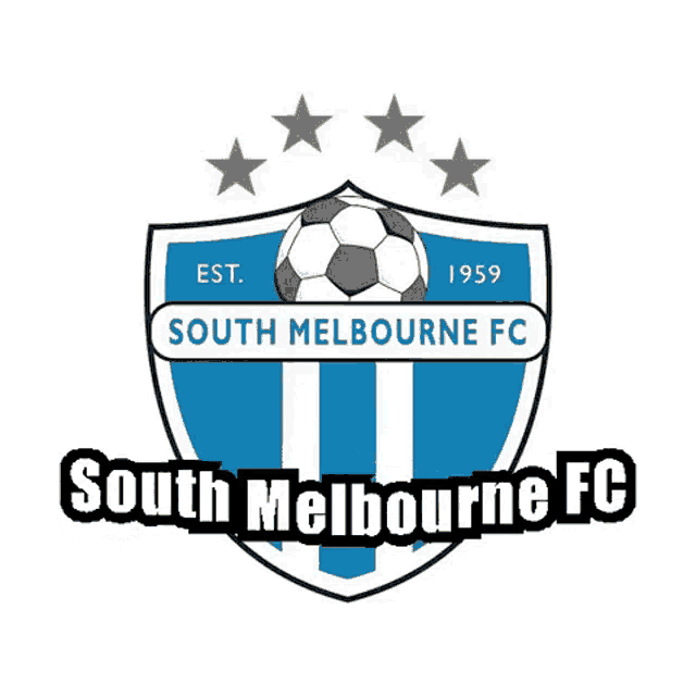 a logo for south melbourne fc with a soccer ball and stars