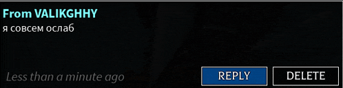 a message from valikghhy has a reply and delete button