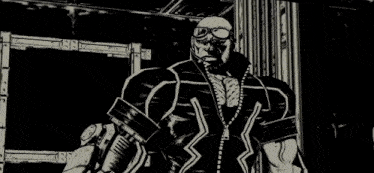 a black and white drawing of a man in a cage with a sign that says elv .
