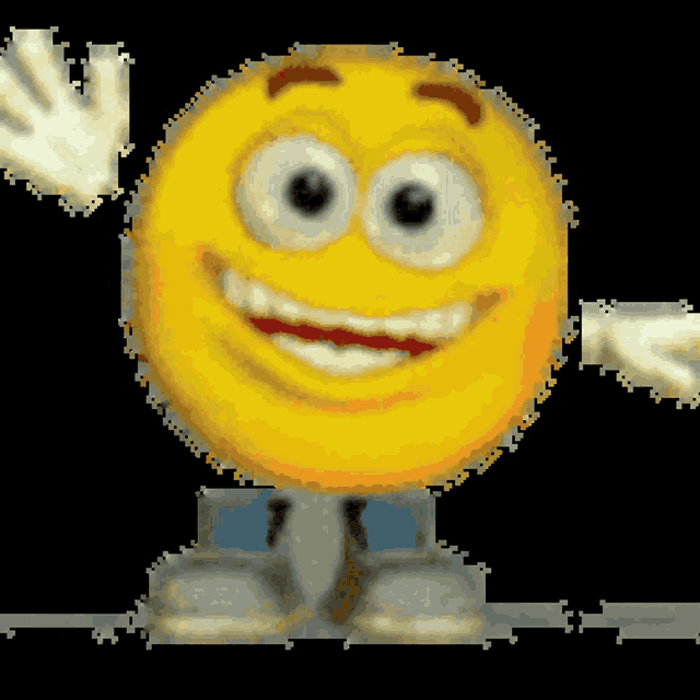 a cartoon smiley face with arms and legs is smiling