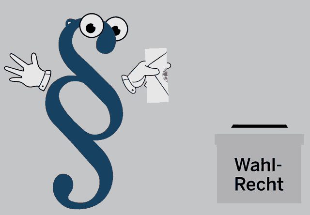 a cartoon drawing of a person putting a ballot into a wahl-recht box