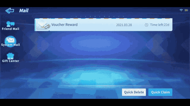 a screen shows a voucher reward and a button to quickly delete