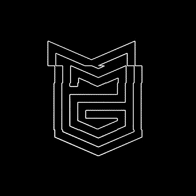 a white logo on a black background that looks like a maze or labyrinth .