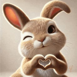 a rabbit is making a heart shape with its paws