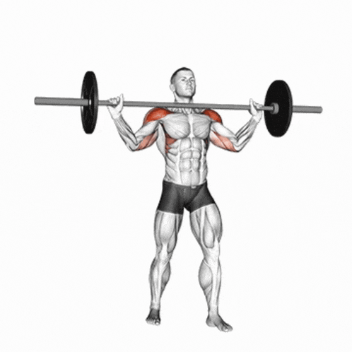 a man is lifting a barbell over his shoulders with a plate on it
