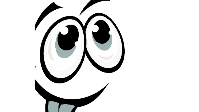 a close up of a cartoon face with big eyes and a tongue sticking out