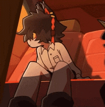 a cartoon character is sitting in a chair with his legs crossed
