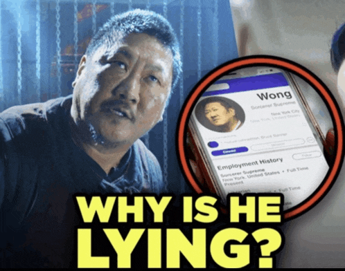 a man with a beard is next to a phone that says wong