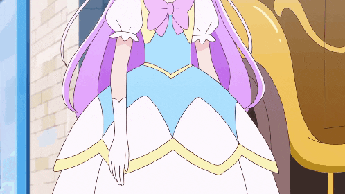 a drawing of a girl in a white dress with purple hair