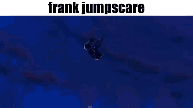 a cartoon character with a mask on his face and the words frank jumpscare above him .