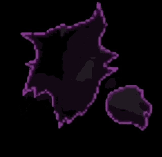 a pixel art of a black and purple monster with glowing eyes and claws .