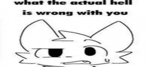 a black and white drawing of a cat with the words `` what the actual hell is wrong with you '' below it .