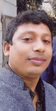 a close up of a man 's face in front of a building