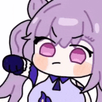 a cartoon girl with purple hair and pink eyes is holding a purple object .