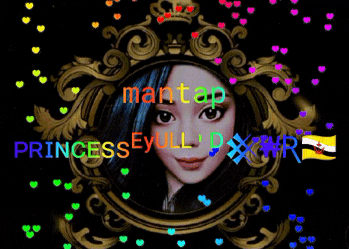 a picture of a woman in a gold frame with the words ' mantas princesseyul dx #r '