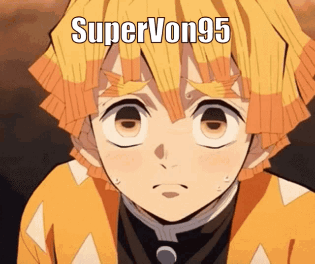 a close up of a person 's face with the words supervon95 on it .