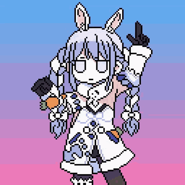 a pixel art drawing of a bunny girl holding a carrot