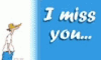 a cartoon of a man wearing a straw hat with the words `` i miss you '' on a blue background .