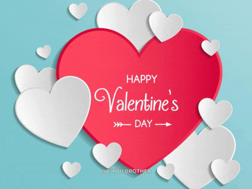 a valentine 's day greeting card with a red heart and white hearts