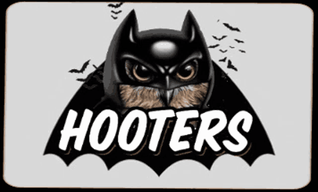 a hooters logo with an owl in a bat mask
