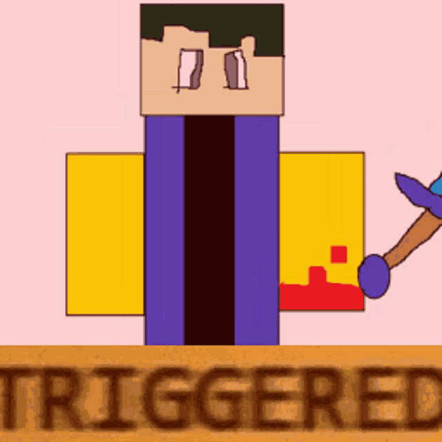 a drawing of a minecraft character with the word triggered on a wooden surface