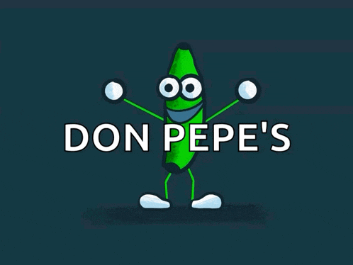 a don pepe 's logo with a green character on a dark background