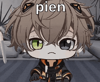a cartoon character with the word pien written on his face