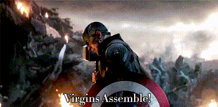 captain america is holding a shield with the words virgins assemble written on it