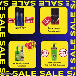 a collage of advertisements for sale items including pepe jeans deodorants and wow skin science face wash