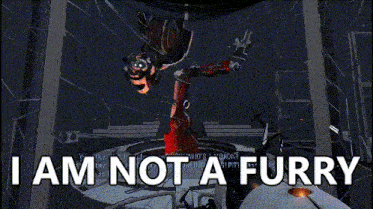 a video game scene with the words " i am not a furry "