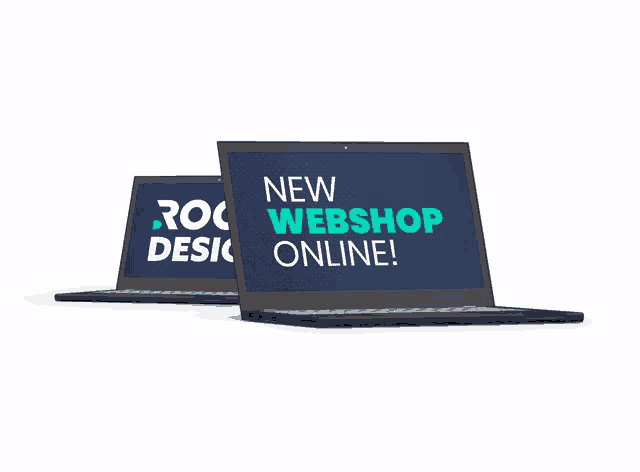 two laptops are open and one says new webshop online