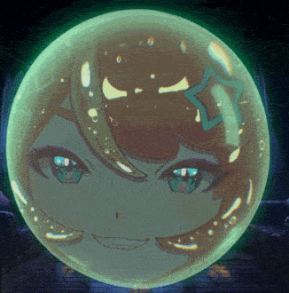 a cartoon character with a star in her hair is in a green bubble