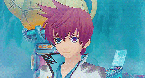 a cartoon character with purple hair and blue eyes is standing in front of a machine
