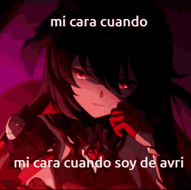 a picture of a girl with red eyes and the words mi cara cuando mi cara cuando soy de avri