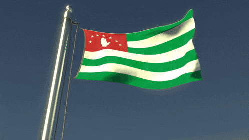 a green white and red flag with a white hand on the middle