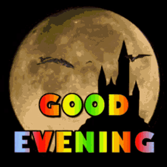 a picture of a full moon with the words good evening